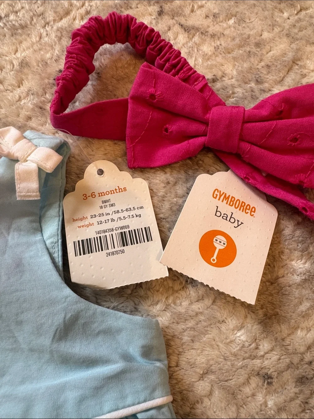 NWT 3-6mo Gymboree Blue Girls' Fish Print Dress with bloomers & Pink Headband